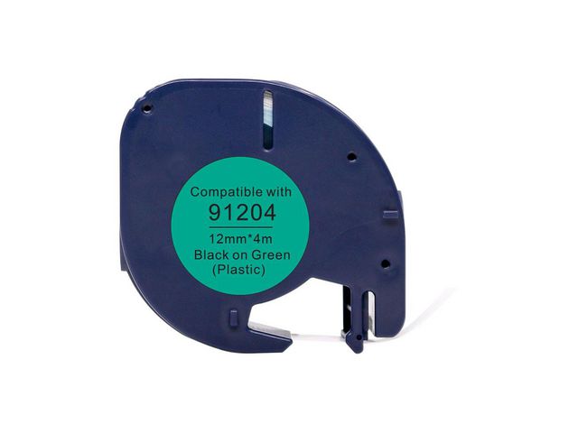 Tape Plast 12mmx4m svart på grön, st