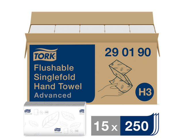 Tork Pappershandduk Advanced H3 2-lagers vit spolbar, fp om 15 x 250 blad