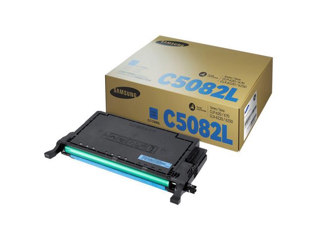Samsung Tonerkassett, CLT-C5082L, hög kapacitet, cyan, singelförpackning, SU055A, st