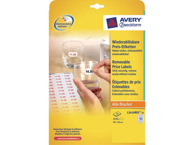 Avery Etikett PRICE PRINT 26X16MM, fp om 2550 st