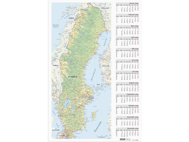 Burde Väggkalender 2025 Väggblad Sverigekarta, st