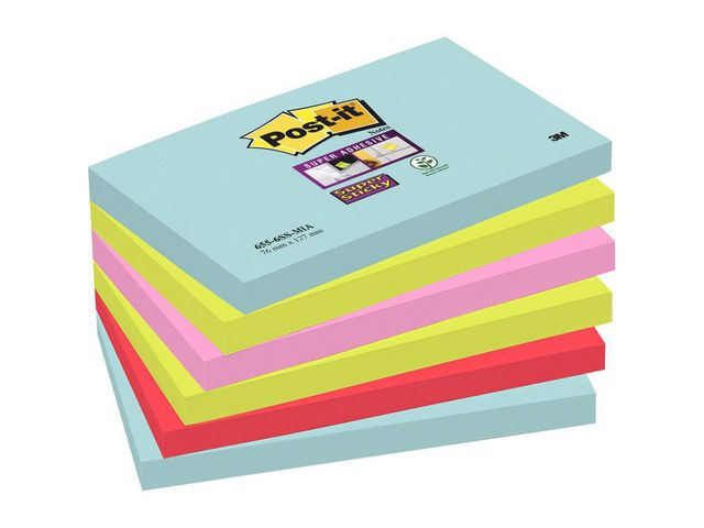 Post-it® Super Sticky-notislappar 76x127mm Cosmic Collection 90 notislappar 6 block, fp om 6 st