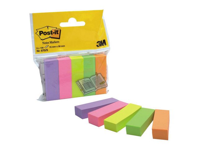 Post-it® Indexflikar  670-5 5 färger 15 x 50mm, fp om 5 block