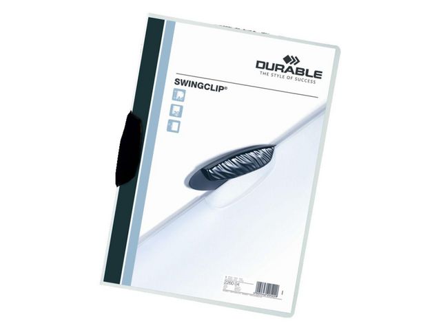 Durable Klämmapp Swingclip 2260, A4, 30 ark, polypropylen, transparent med svart klämma, st