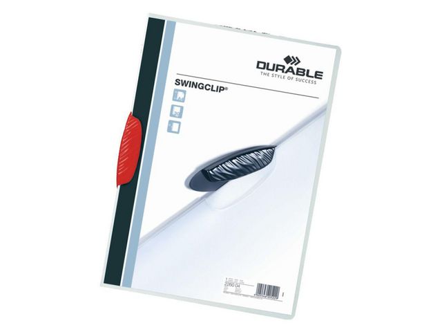 Durable Klämmapp Swingclip 2260, A4, 30 ark, polypropylen, transparent med röd klämma, st