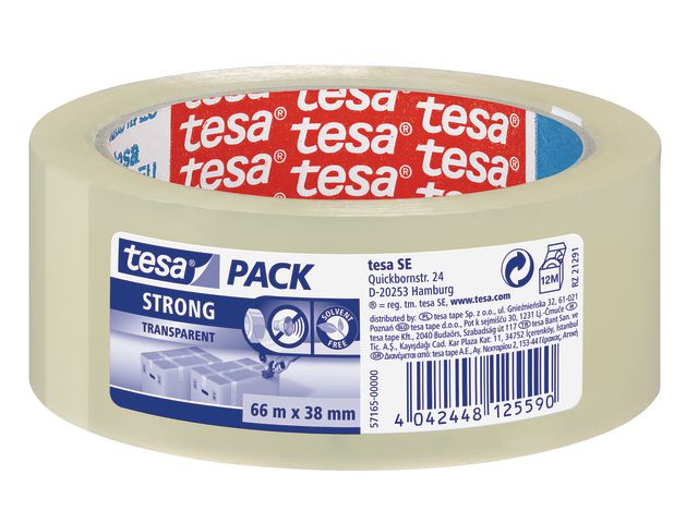 tesa® Packtejp Strong 38mmx66m klar, rulle om 66 m
