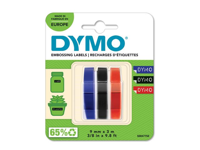 Dymo Präglingsband 9mmx3m röd-blå-svart, kort 3 st