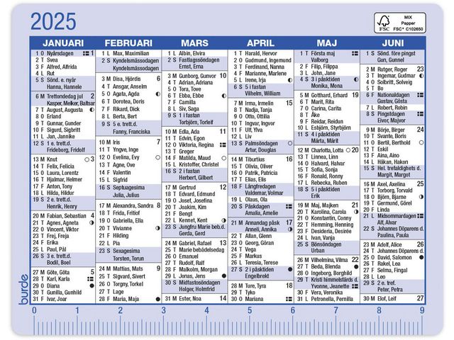 Burde Kalender 2025 Kalenderkort, st