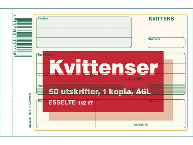 Esselte Blankett Kvittens A6L 2x50 blad, st