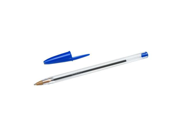 BIC® Kulspetspenna med stift, Cristal Original, mediumspets på 1 mm, genomskinlig pennkropp, blått bläck, st
