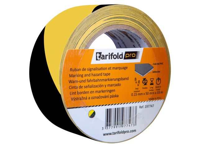 tarifold Golvmarkering rulle 50mmx33m gul/svart, rulle om 33 m