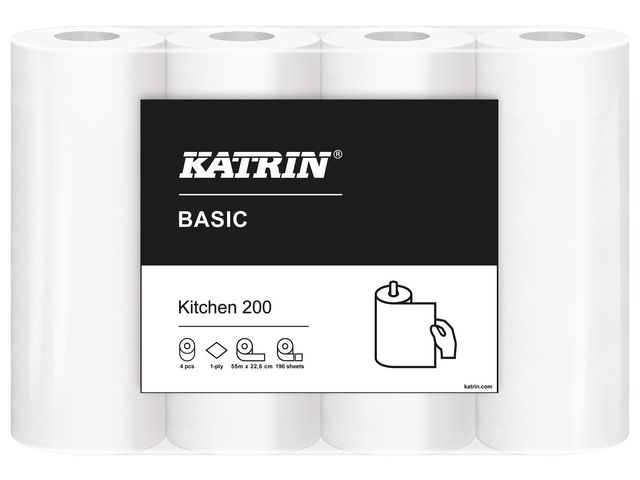 KATRIN Hushållspapper Basic 200 1-lagers, 196 ark, 226 mm, fp om 32 rullar