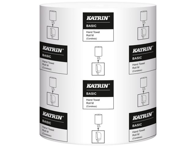 KATRIN Torkrulle Basic M pappershanddukar på dispenserrulle, 1-lager, utan hylsa, 205 mm, naturvita, rulle om 300 m