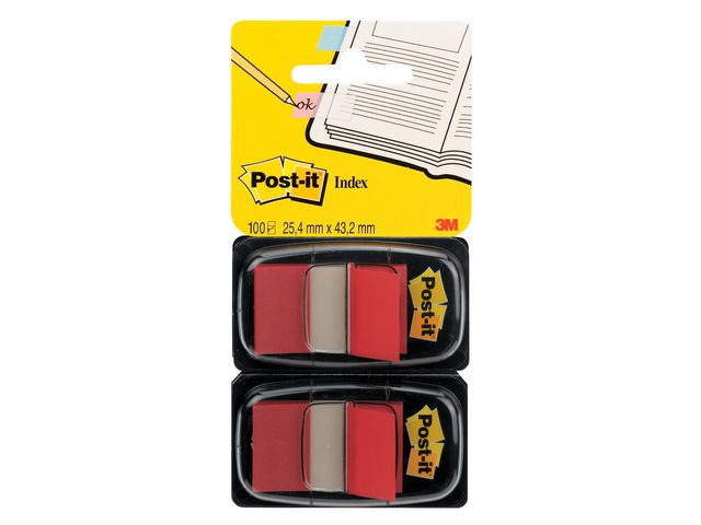 Post-it® Indexflikar med hållare, medium 25,4 x 43,2 mm, röda, 2 x 50 dubbelförpackning, fp om 2 st