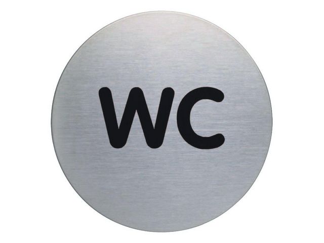 Durable Symbolskylt, WC, 83 mm i diameter, självhäftande, borstat rostfritt stål, st