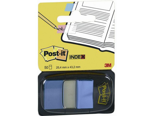 Post-it® Indexflikar med utmatare, medium 25,4 x 43,2 mm, klarblå, 50-pack med hållare, st