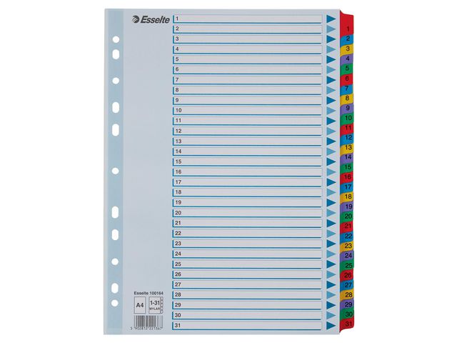 Esselte Avdelare, A4, polypropylen, 1–31-flikuppsättning, olika färger, set om 31 blad