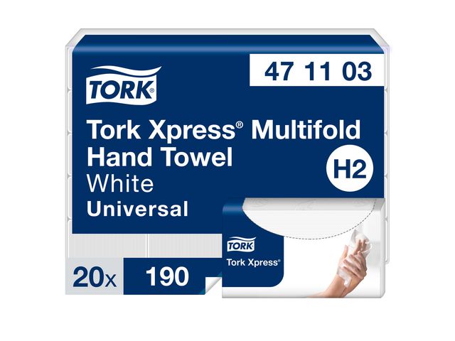 Tork Pappershandduk Multifold Universal H2 2-lagers naturvit, fp om 190 blad