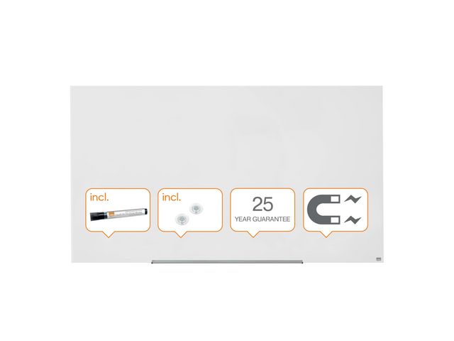 Nobo Whiteboard, Glastavla i widescreenformat, väggmonterad, magnetisk glasyta, 85'', klarvit, st