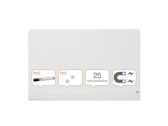 Nobo Whiteboard, Glastavla i widescreenformat, väggmonterad, med rundade hörn, magnetisk glasyta, 57'', klarvit, st