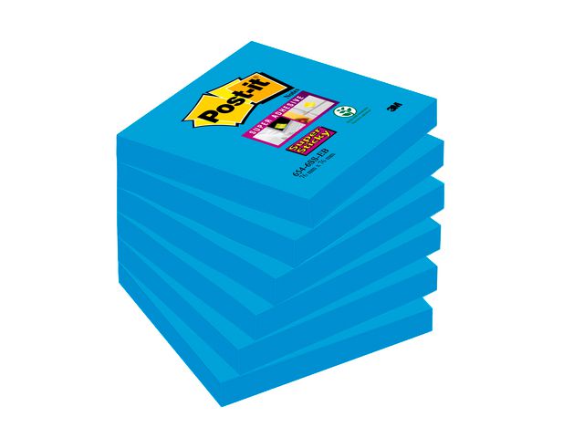Post-it® Super Sticky-notislappar 76 x 76 mm, Electric Blue, 90 blad, 654-6SP-EB, block om 90 blad