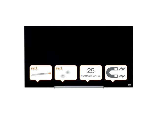 Nobo Whiteboard, Glastavla i widescreenformat, väggmonterad, magnetisk glasyta, 45'', svart, st