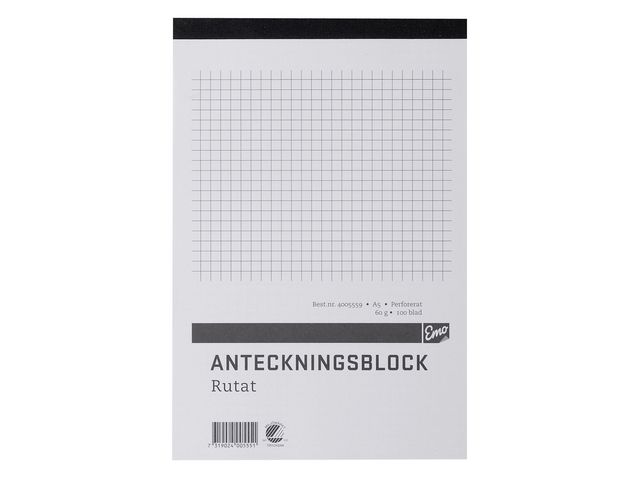 Anteckningsblock A5 100 blad rutat perf, st