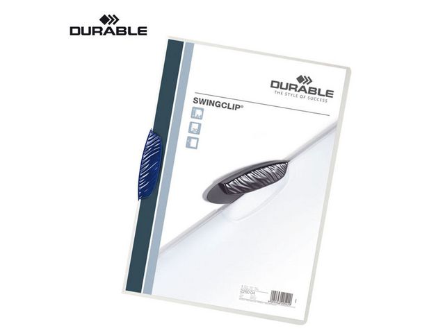 Durable Klämmapp Swingclip 2260, A4, 30 ark, polypropylen, transparent med blå klämma, st