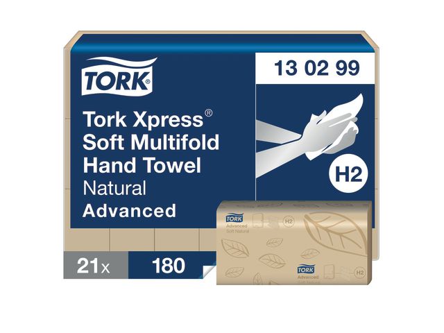 Tork Pappershandduk Xpress H2 Advanced Mjuk Multifold 2-lagers natur, fp om 3780 st