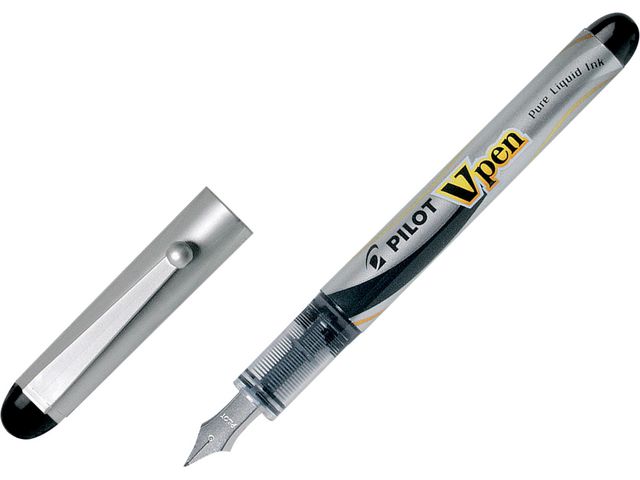 Pilot Reservoarpenna V Pen mediumspets 0,4mm svart och silverfärgad plastpennkropp svart bläck, st