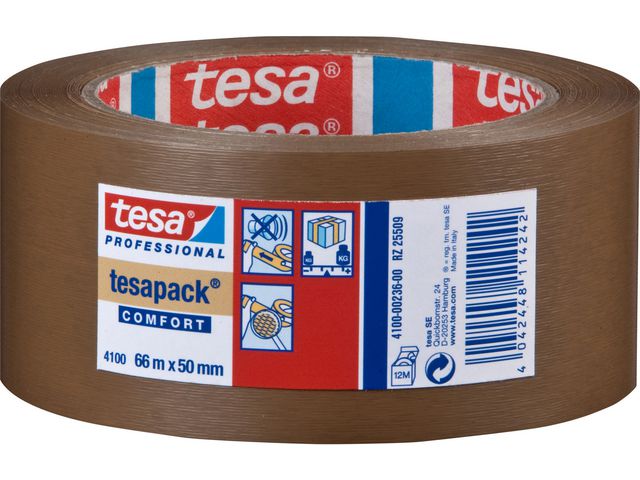 tesa® Packtejp 4100 PVC 50mmx66m brun, rulle om 66 m