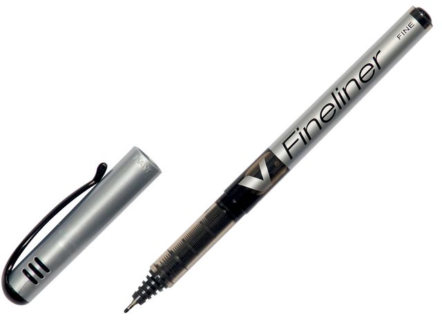 Pilot Fineliner, tunn spets, silverfärgad pennkropp, svart bläck, st