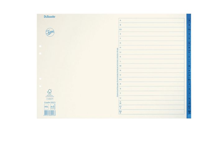 Jopa Pappersregister, otryckt, kraft, A-Ö, A3L, vit, st
