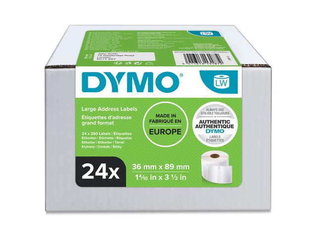 Dymo Etikett S0722390 89x36mm, fp om 24 rullar