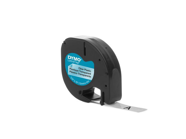 Dymo Tape LetraTAG plast 12mm svart på transparent, st