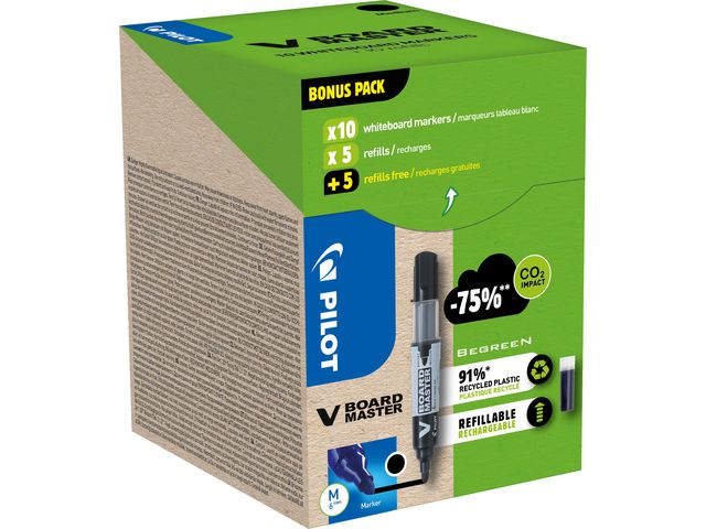 Pilot Begreen Whiteboardpenna Greenpack  svart 10+10/fp, fp om 10 st
