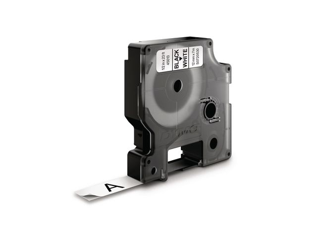 Dymo Tape D1 12mm svart på vit, fp om 10 st