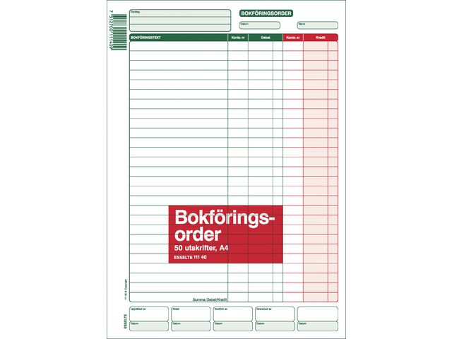 Esselte Blankett Bokföringsorder A4 50 blad, st
