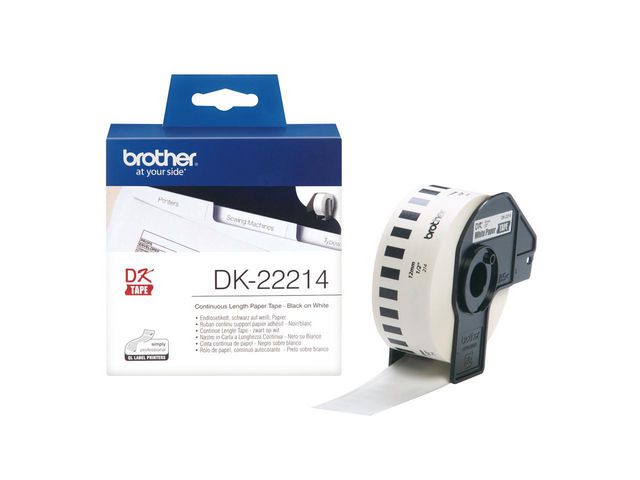 Brother Etikett DK22214 12mm x 30, 48m, rulle om 30.48 m