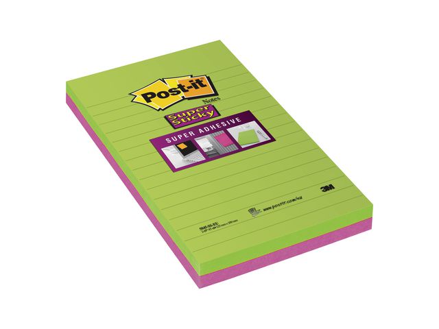Post-it® Notes SS linjerade 5845-2SSUC 125x200mm 2x45 blad gröna och fuchsia, fp om 2 block