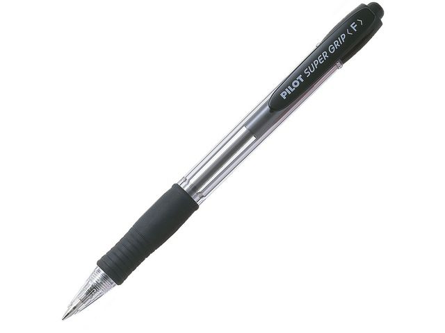 Pilot Kulpenna, Super Grip, tunn spets på 0,7 mm, transparent skaft med greppzon, svart bläck, st