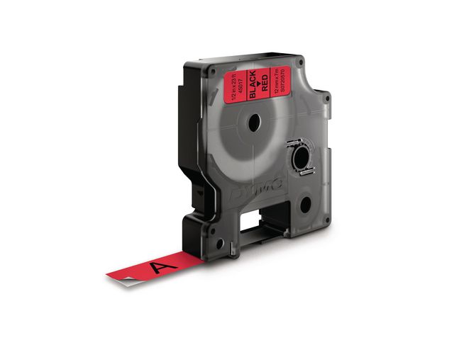 Dymo Tape D1 12mm svart på röd, st