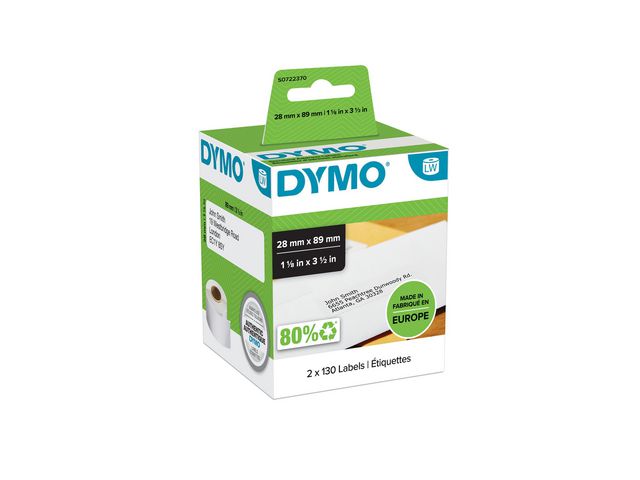 Dymo Etikett S0722370 89x28mm, fp om 2 rullar