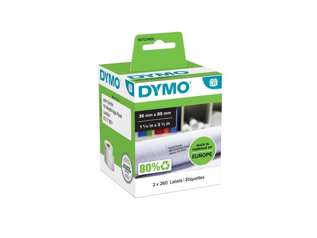 Dymo Etikett S0722400 89x36mm, fp om 2 rullar