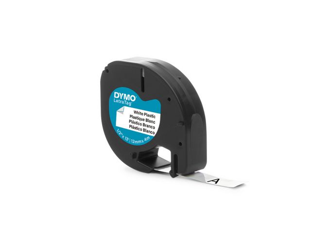 Dymo Tape LetraTAG plast 12mm svart på vit, st
