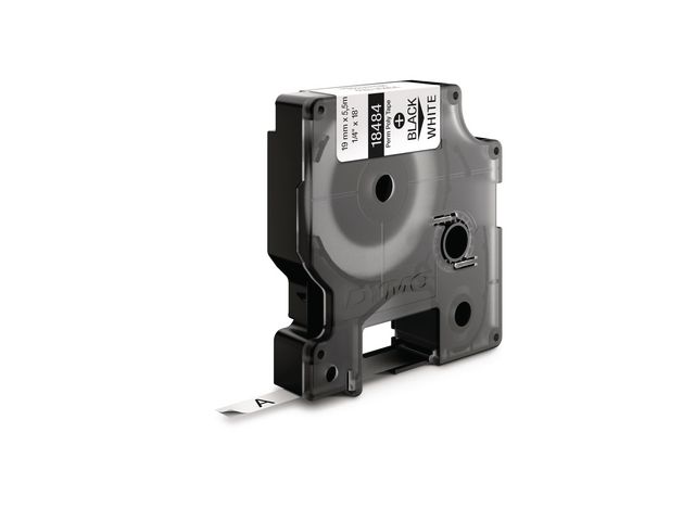 Dymo Tape Rhino perm polyester 19mm svart på vit, st