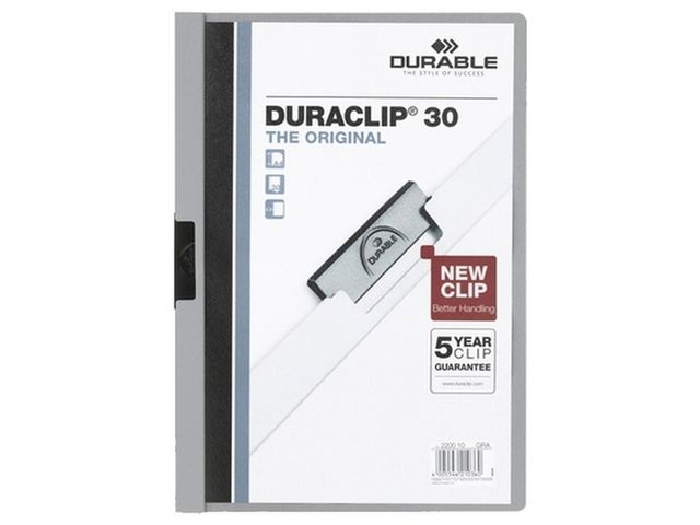Durable Klämmapp, Duraclip®, A4, 30 arks kapacitet, PVC, grå, fp om 25 st