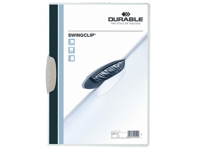 Durable Klämmapp Swingclip 2260, A4, 30 ark, polypropylen, transparent med vit klämma, st