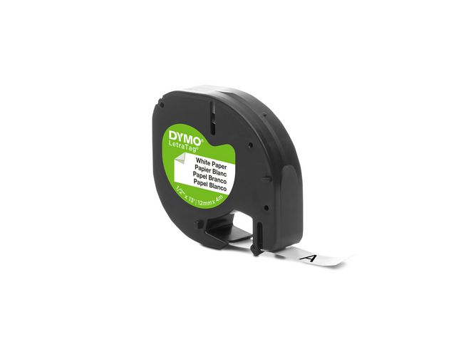 Dymo Tape LetraTAG papper 12mm svart på vit, st