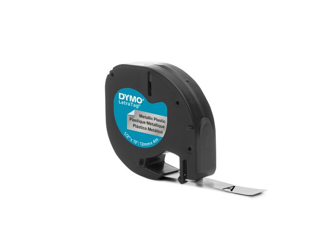 Dymo Tape LetraTAG metall 12mm svart på silver, st